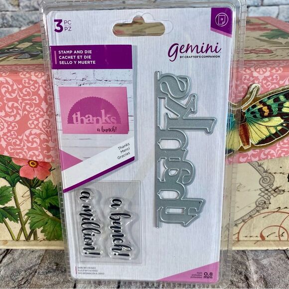Gemini Crafters Companion Thanks Stamp Die Set 3.7 by 1.6 Card Making Scrapbooks - Picture 1 of 5